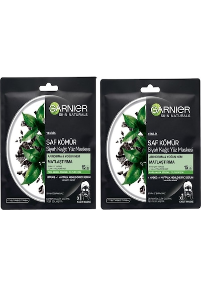 Garnier Saf Kömür Matlaştırıcı Kağıt Maske 2'li Set