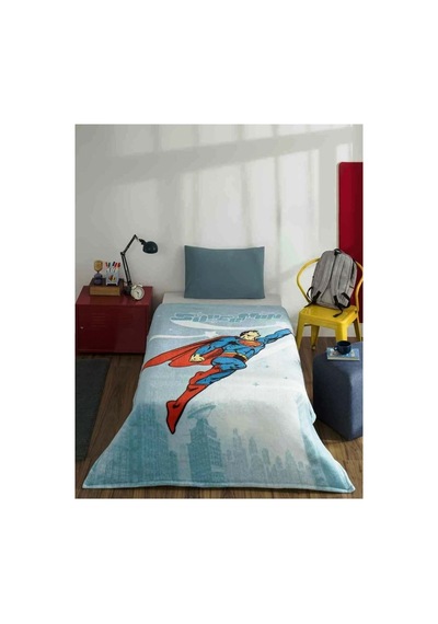 Lisanslı -süperman Hero- Tek Kişilik Çocuk Battaniye 150x200 Mavi