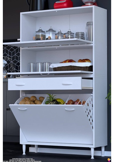 Vio 90 Cm Fırın Dolabı Sepetli Çekmeceli 2 Kapak Kiler Mutfak Dolabı Beyaz