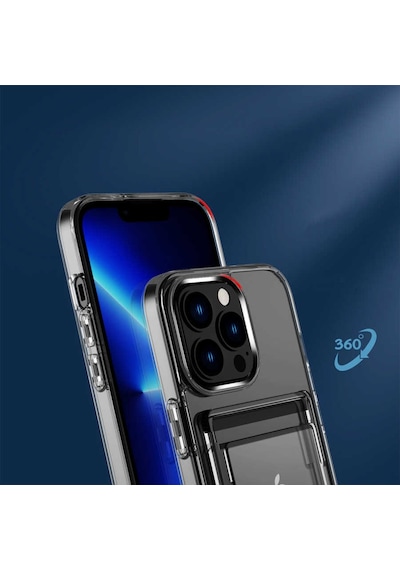 Apple Uyumlu iPhone 13 Pro Kılıf Zore Ensa Kartlık Bölmeli Şeffaf Kılıf Renksiz
