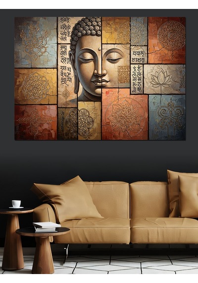 Ahşap Tablo Mozaik Desenli Bilge Buddha Tablosu