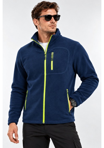 Genius Store Unisex Polar Tam Fermuarlı 3 Cepli Tüylenme Yapmaz Soğuğa Karşı Dayanaklı Spor Erkek-kadın Polar Tekli İndigo