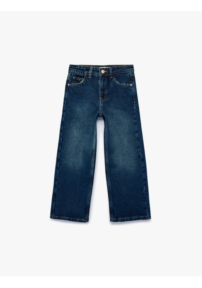 Koton Pamuklu Geniş Paça Denim Pantolon Orta İndigo 7wkg40016ad