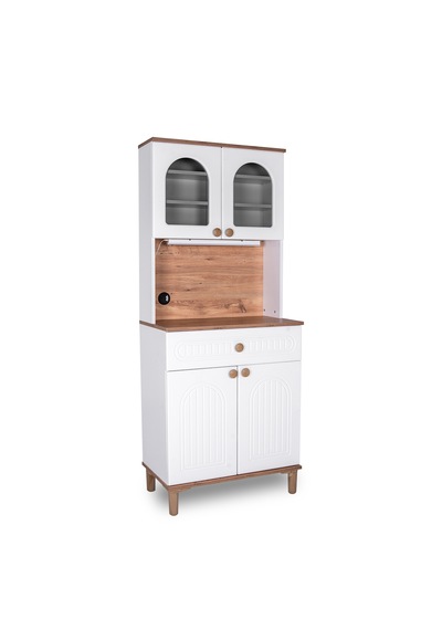 Modilay Bohem Membran Kahve Köşesi Ve Çok Amaçlı Dolap - Camlı Vitrinli Mutfak Konsolu - 80 Cm Beyaz - Ceviz Modilay Bohem Membran Kahve Köşesi Ve Çok Amaçlı Dolap - Camlı Vitrinli Mutfak Konsolu - 80 Cm Beyaz - Ceviz