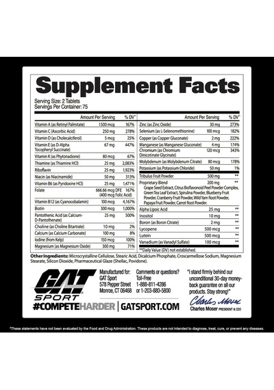 Gat Sport Gat Sport Mens Multivitamin Tribulus Booster + Test 15