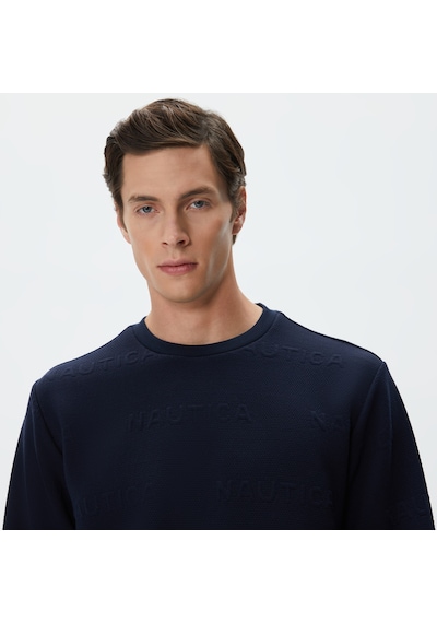 Nautica Nautıca Erkek Lacivert Standart Fıt Jakarlı Uzun Kollu Sweatshırt Düz K37225t Lacivert