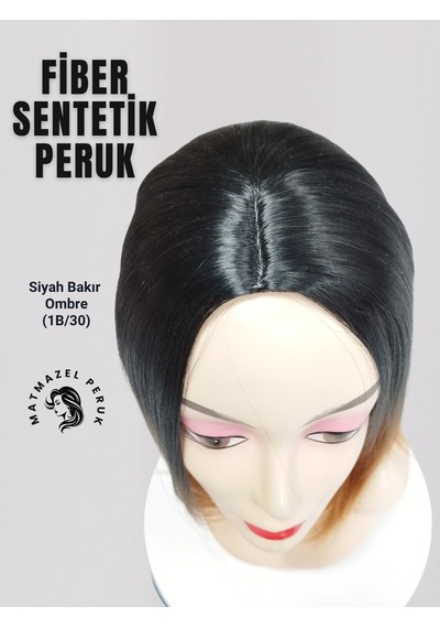 Küt Model Fiber Sentetik Peruk Siyah Bakır Ombre No-1B-30