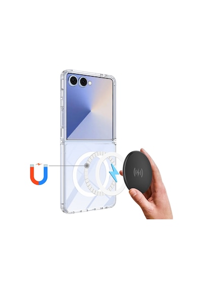 Samsung Galaxy Z Flip 7 Uyumlu Kılıf Clear Şeffaf Magsafe Manyetik Wireless Şarj Destekli Silikon Şeffaf