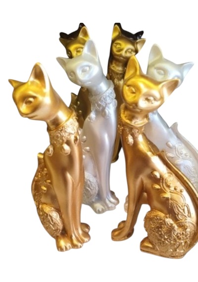 13 Cm-18 Cm Ebatlarda Kırılmaz Polyester2li Sarı Renk Kedi Biblo