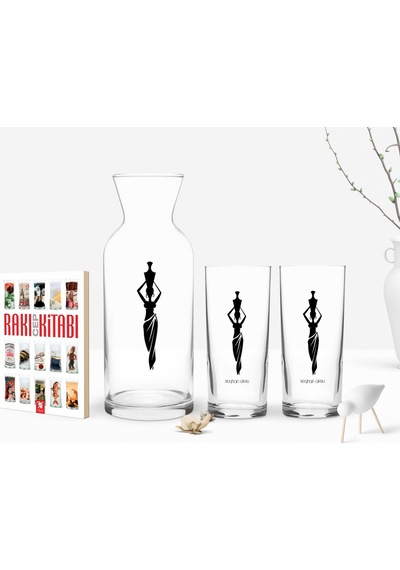 Kişiye Özel Renkli Baskılı İsimli İkili Rakı Bardağı Karaf Ve Cep Kitabı Hediye Seti-118