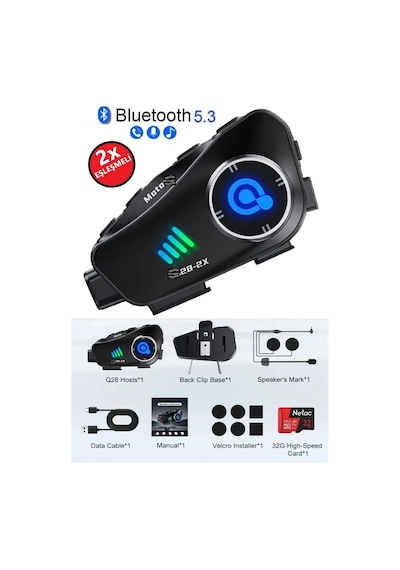 Q28 2x 2 Eşleşmeli Motosiklet Kask Bluetooth Kulaklık 1080p Kamera Su Geçirmez Intercom.gzpde