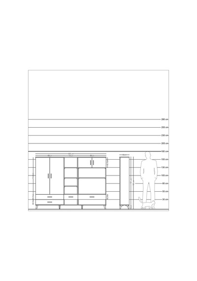 Arges Dolap 12 Raflı 4 Çekmeceli 4 Kapaklı 220x30x163 Aytaşı-çam Aytaşı-çam