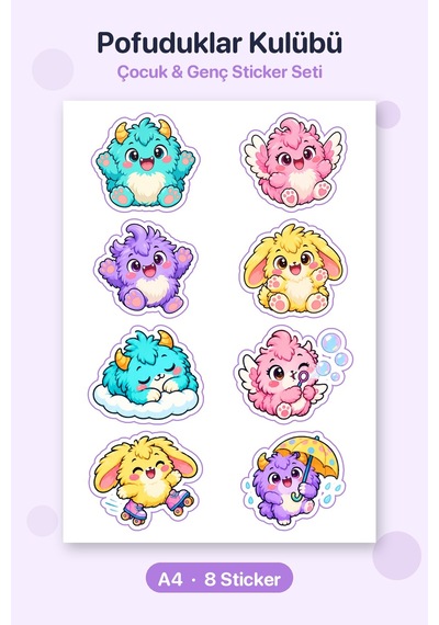 Pofuduklar Kulübü 8 Adet Sticker Çıkartma Seti A4 Defter Ve Laptop İçin Çok Renkli