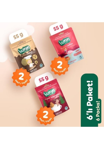 Organik Vegan Zencefilli Tahinli Ve Çilekli Tatlı Kurabiyeler Atıştırmalık Paketi - 6 Adet 3 Çeşit 320 G