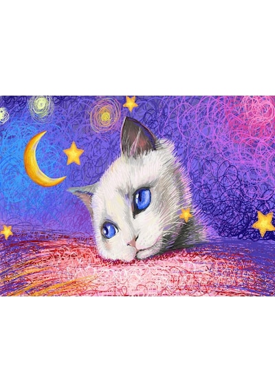 Nova 1000 Parça Puzzle - Yıldızların Altında - Beyaz Kedi