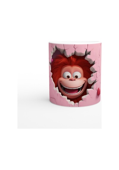 Pembe Kalpli Duvarı Yırtan Neşeli Orangutan Temalı Baskılı Kupa Bardak Renkli