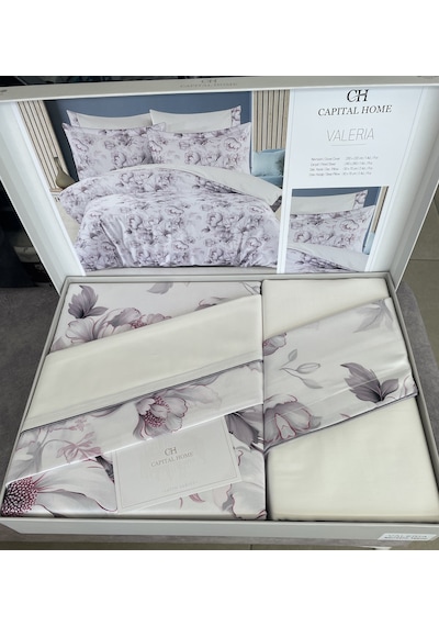 Capital Home Çift Kişilik Nevresim Takımı %100 Pamuk Saten 6'lı Set Krem Çiçekli