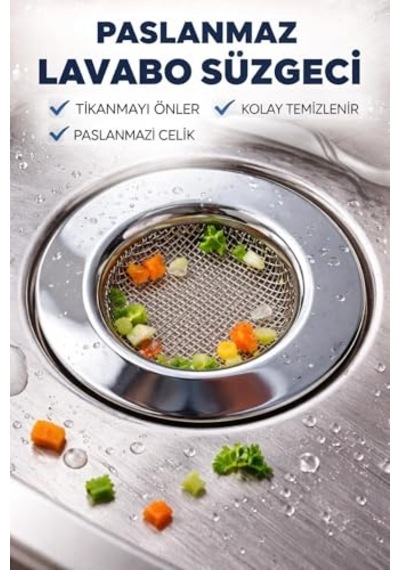 Paslanmaz Çelik Lavabo Süzgeçi Çap 7.5 Cm Süzgeç 4 Cm Diğer