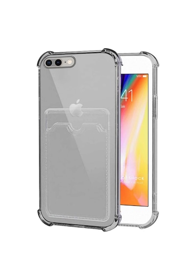 Apple Uyumlu iPhone 7 Plus Kılıf Darbe Emici Köşe Korumalı Kartlıklı Cüzdanlı Silikon Kapak - Füme