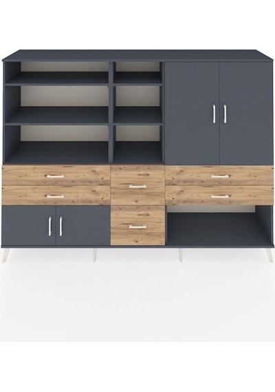 Hyperion Dolap 10 Raflı 6 Çekmeceli 4 Kapaklı 220x44x163 Antrasit Antrasit-antrasit/çam Hyperion Dolap 10 Raflı 6 Çekmeceli 4 Kapaklı 220x44x163 Antrasit Antrasit-antrasit/çam