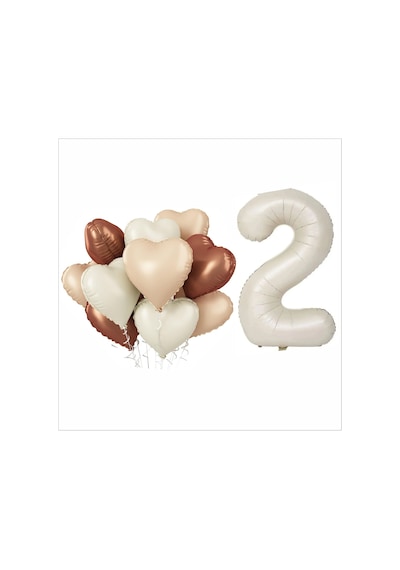 2 Yaş Parti Retro Pastel Doğum Günü Seti Krem 2 Rakam Folyo, 2 Adet Kalp Folyo Balonlar