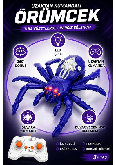 Duvarda Ve Tavanda Giden Rc Örümcek 2.4 Ghz Uzaktan Kumandalı Led Işıklı Şarjlı Oyuncak