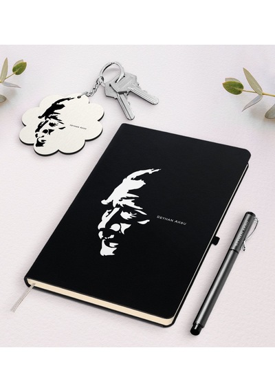 Kişiye Özel Atatürk Temalı Siyah Defter Kalem Ve Anahtarlık Hediy N11.1515