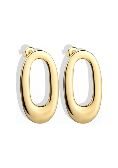 925 Ayar Altın Mikron Kaplama Oval Halka Küpe - E00280 Gold