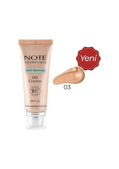 Note Cosmetique Anti-Blemish BB Cream SPF 15 Akneye Yatkın Ciltler BB Krem - 03 Natural Beige