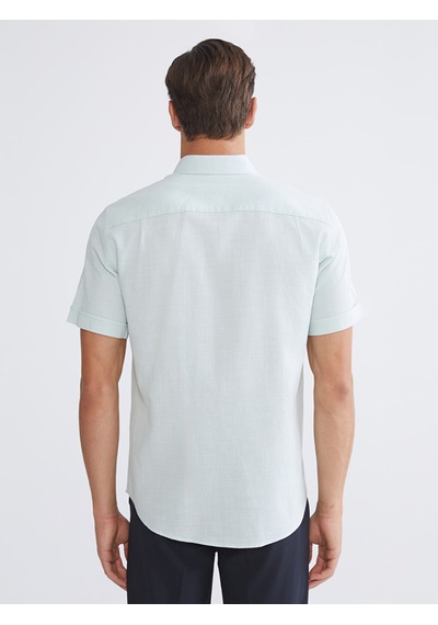 Lcwaıkıkı Classic Turkuaz Regular Fit Kısa Kollu Erkek Dokulu Gömlek