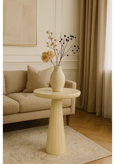Krem Renk Doğal Masif Mantar Sehpa Şık Ve Minimal Yan Sehpa - Coffee Table - Zigon Bej