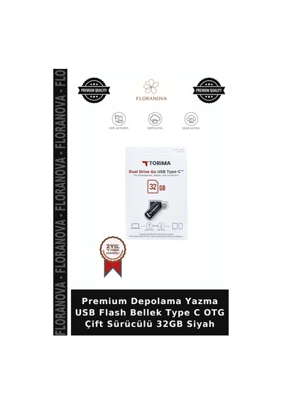 Premium Depolama Yazma Usb Flash Bellek Type C Otg Çift Sürücülü 32gb Siyah