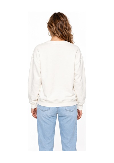 Mevese Kadın Parlak Taş Baskılı Salaş Kesim Üç İplik Sweatshirt - Beyaz