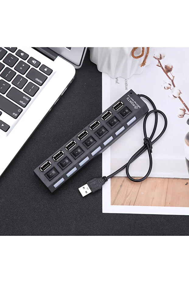 7 Port Usb Çoklayıcı Hub Anahtarlı Aç/kapa Düğmeli Işıklı Usebe Çoğaltıcı Hub Switch Tak Çalıştır