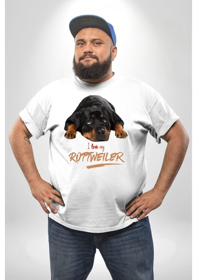 Angemiel Rottweiler Sevgisi Beyaz Büyük Beden Kadın Erkek Ünisex Basic Ön Baskılı Tişört Beyaz