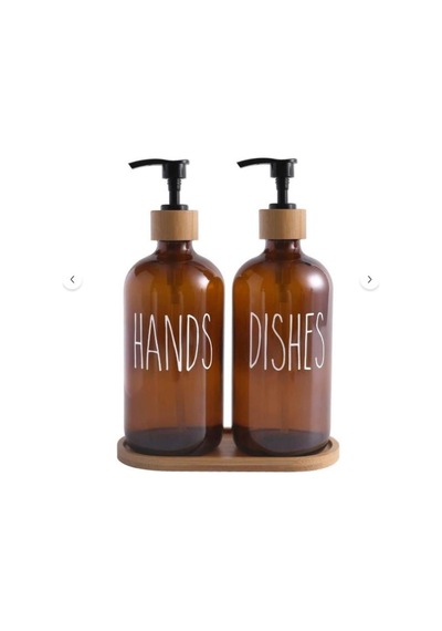 Buççin Online Mağaza 2 Li Amber Bambu Standlı Hands&dishes Sıvı Sabunluk Seti Kahverengi Çok Renkli