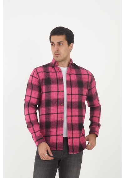 Mcz Giyim Pembe Renk Uzun Kollu Slim Fit Erkek Oduncu Gömleği