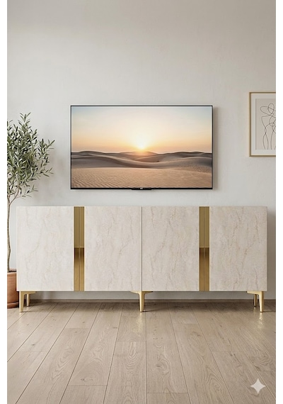 Ka1898atg Anka Konsol Ve Tv Sehpası Antrasit-traverten-gold 180cm