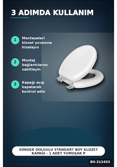 Sünger Dolgulu Standart Boy Klozet Kapağı - 1 Adet Yumuşak Puf Banyo Aksesuarı Bx-313453 12 Izgara