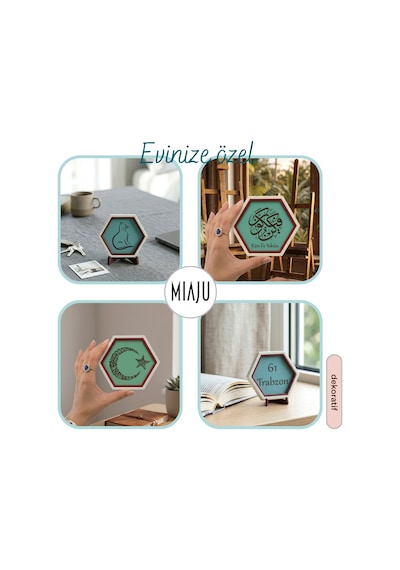 Kelime-i Tevhid Yazılı Ay Yıldız Tasarımlı Minik Dekoratif Obje, Manevi Değeri Yüksek Hediye 10x10cm
