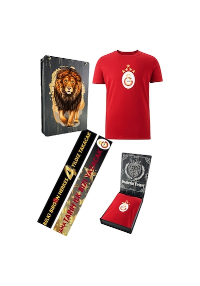 Galatasaray Lisanslı 5 Yıldızlı Arma Kırmızı T-shirt Uv Ahşap Kutulu KIrmızı