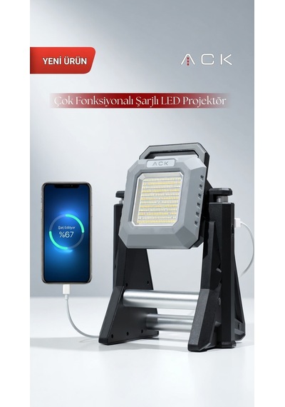 Ack Şarjlı Ac62-05092 Edilebilir Taşınabilir Led Projektör Cct 50w