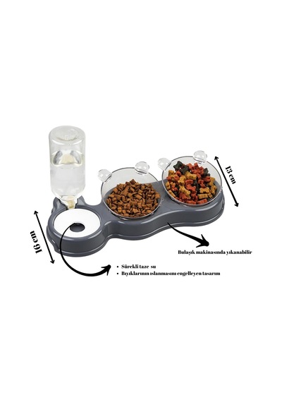 Çift Hazneli- 3' Lü Beslenme Mama Ve Su Kabı Turuncu 500 Ml 36 21 16 Cm Çok Renkli