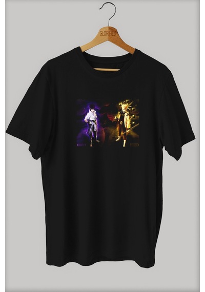 Noıssey -wed Naruto Tasarım Baskılı Oversize T-shirt Tişört Sokak Tarzı Siyah