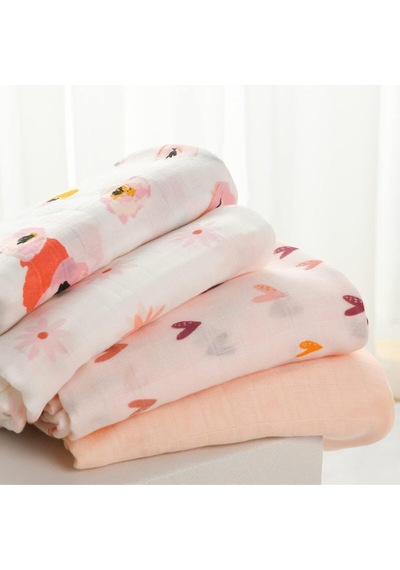 Muslin Kundak Bezi 4'lü Set Ultra Yumuşak ve Nefes Alabilir Pamuk 120x120 CM Pembe