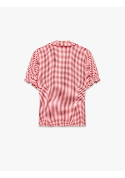 Koton Slim Fit Kısa Balon Kollu Düğmeli Klasik Yaka Pötikareli Gömlek Kırmızı Ekoseli 6sal60185ıw