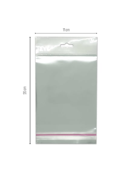 11X20 Sedefli Askılı Askı Kısmı Beyaz Bantlı Opp Parlak-Şeffa