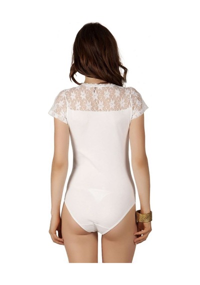 Miorre 192 Kadın Kısa Kollu Yarım Dantel Çıtçıtlı Body Beyaz