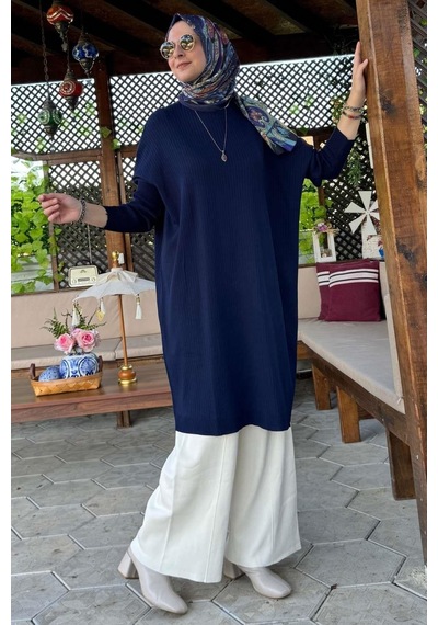 Rabia Şamlı Dora Triko Tunik Lacivert Normal