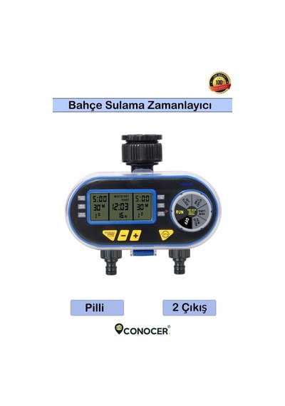 2 Çıkışlı Bahçe Sulama Zamanlayıcısı Şebeke Musluk Uyumlu Pilli Dijital